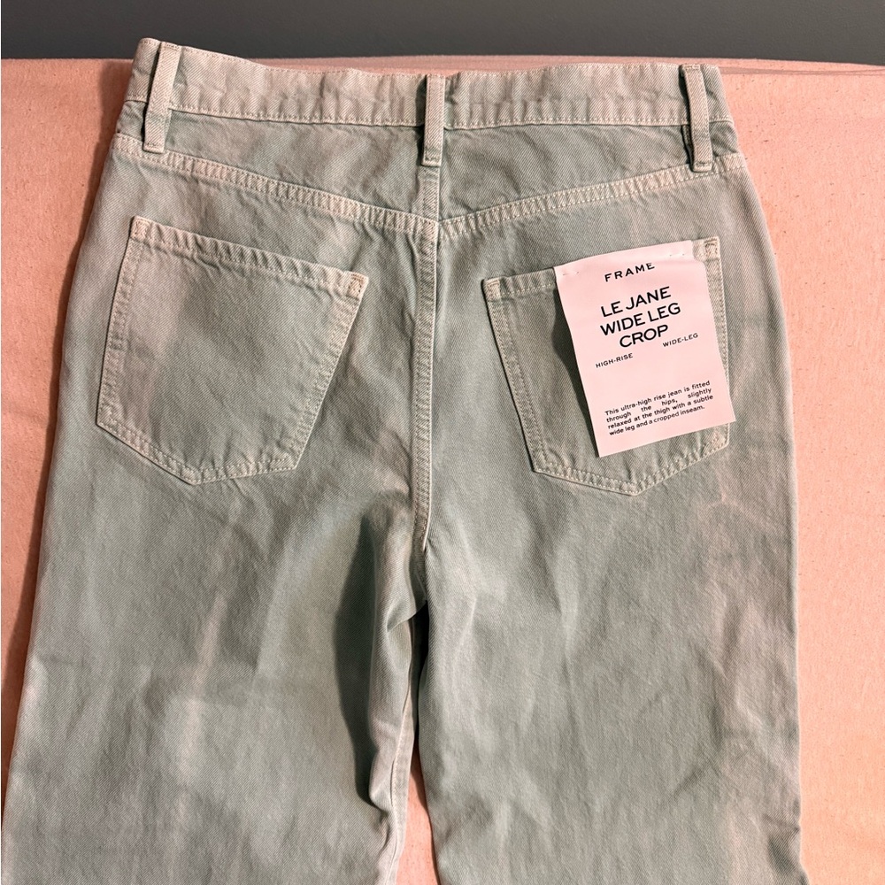 Frame Denim Le Jane Wide Leg Crop in Light Mint - Picture 3 of 6